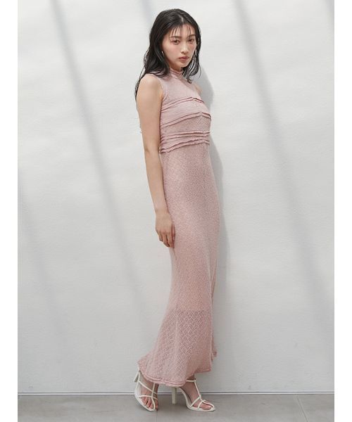 【超美品】SNIDEL(スナイデル) ワンピース ラメプリーツドレス ピンク 0 シャドーフラワープリントドレス（マキシ丈/ロングワンピース