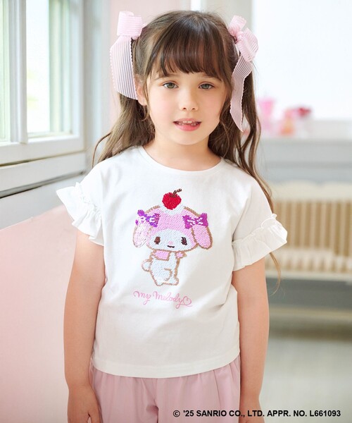 ANY(エニィ)の「【any FAM ×サンリオキャラクターズ】ミラクルスパンコール Tシャツ(Tシャツ/カットソー・キッズ・ライラック系/ホワイト系/ライトグリーン系/ライトイエロー系・120/110/100/130)」の1枚目の写真