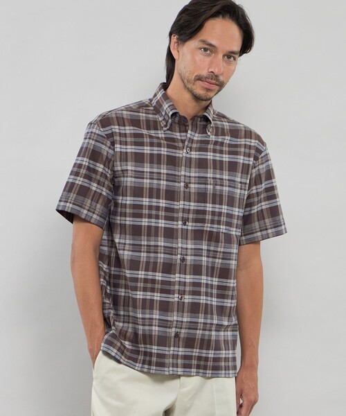 MACKINTOSH LONDON（マッキントッシュ ロンドン）の「パナマチェック半袖ボタンダウンシャツ（シャツ/ブラウス・メンズ・パープル系その他7/ブラウン系その他4・M/L/XL）」の2枚目の写真
