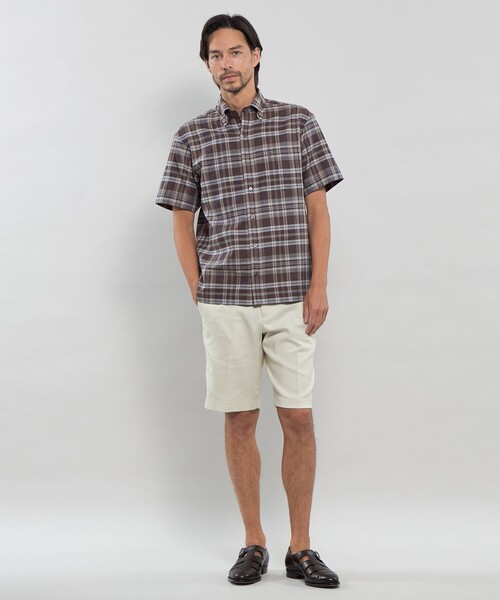 MACKINTOSH LONDON（マッキントッシュ ロンドン）の「パナマチェック半袖ボタンダウンシャツ（シャツ/ブラウス・メンズ・パープル系その他7/ブラウン系その他4・M/L/XL）」の4枚目の写真