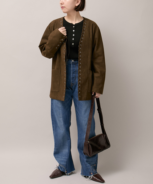 Bonum(ボナム)の「SUEDE-LIKE LACEUP JACKET(ノーカラージャケット・レディース・ブラウン・FREE)」の10枚目の写真
