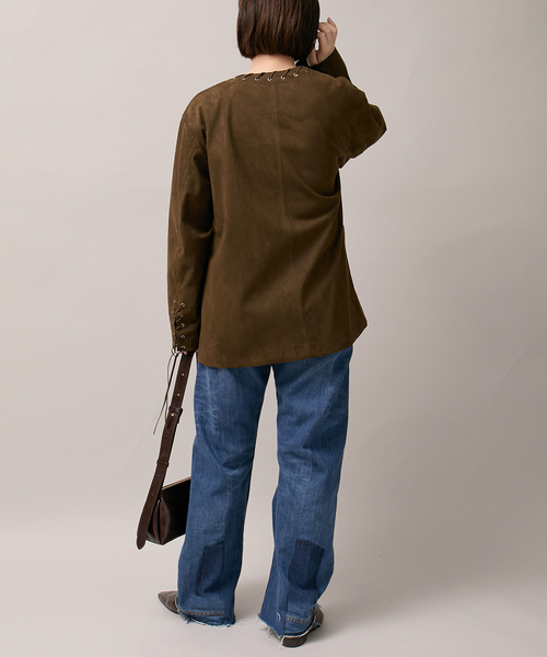 Bonum(ボナム)の「SUEDE-LIKE LACEUP JACKET(ノーカラージャケット・レディース・ブラウン・FREE)」の4枚目の写真