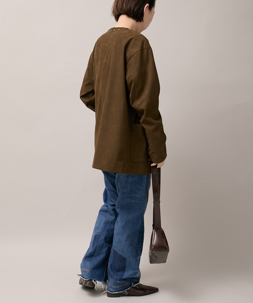 Bonum(ボナム)の「SUEDE-LIKE LACEUP JACKET(ノーカラージャケット・レディース・ブラウン・FREE)」の2枚目の写真