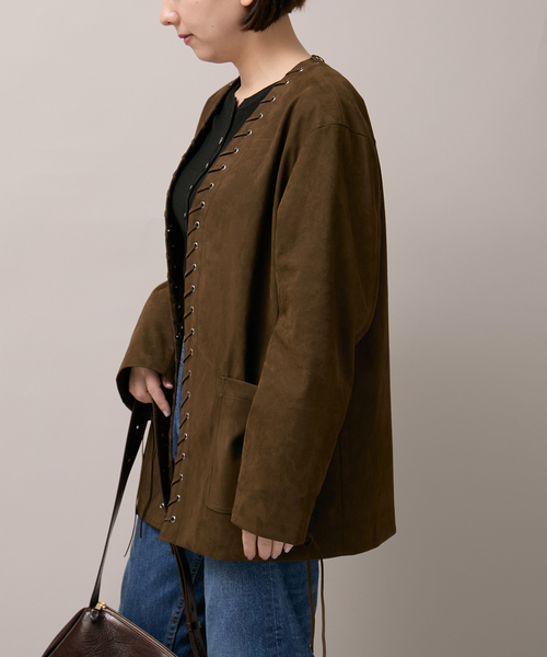Bonum(ボナム)の「SUEDE-LIKE LACEUP JACKET(ノーカラージャケット・レディース・ブラウン・FREE)」の14枚目の写真