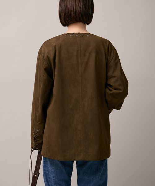 Bonum(ボナム)の「SUEDE-LIKE LACEUP JACKET(ノーカラージャケット・レディース・ブラウン・FREE)」の11枚目の写真