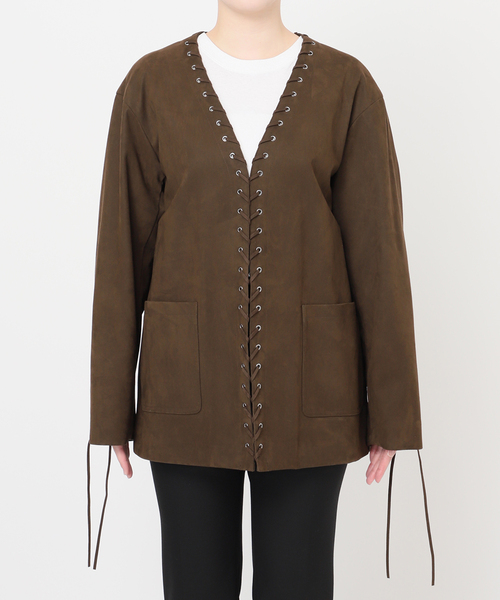 Bonum(ボナム)の「SUEDE-LIKE LACEUP JACKET(ノーカラージャケット・レディース・ブラウン・FREE)」の22枚目の写真