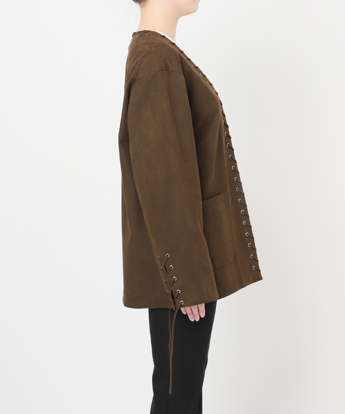Bonum(ボナム)の「SUEDE-LIKE LACEUP JACKET(ノーカラージャケット・レディース・ブラウン・FREE)」の8枚目の写真