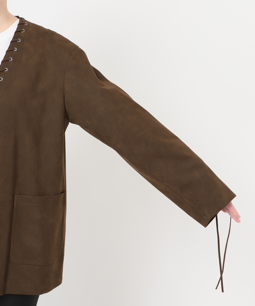 Bonum(ボナム)の「SUEDE-LIKE LACEUP JACKET(ノーカラージャケット・レディース・ブラウン・FREE)」の3枚目の写真