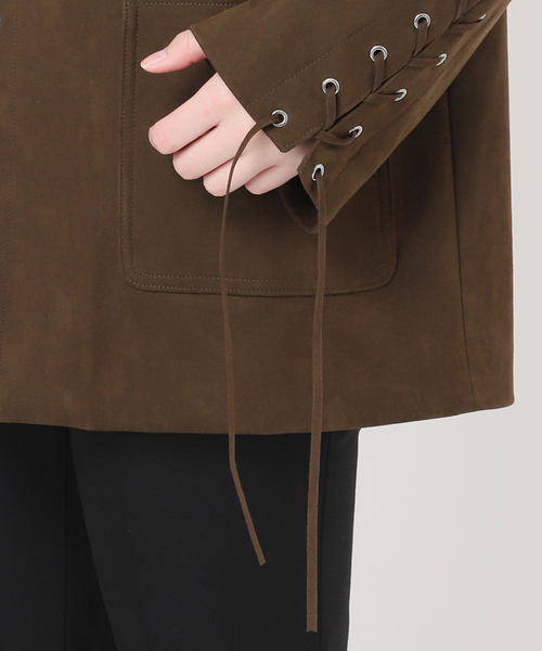 Bonum(ボナム)の「SUEDE-LIKE LACEUP JACKET(ノーカラージャケット・レディース・ブラウン・FREE)」の9枚目の写真