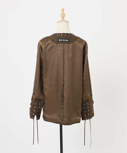 Bonum(ボナム)の「SUEDE-LIKE LACEUP JACKET(ノーカラージャケット・レディース・ブラウン・FREE)」の21枚目の写真