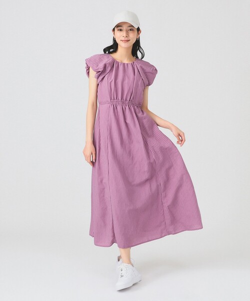 Ray BEAMS(レイビームス)の「ストライプ フレンチパフ スリーブ ワンピース(ワンピース・レディース・バイオレット/ブラック・0/1)」の16枚目の写真