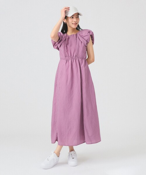 Ray BEAMS(レイビームス)の「ストライプ フレンチパフ スリーブ ワンピース(ワンピース・レディース・バイオレット/ブラック・0/1)」の15枚目の写真