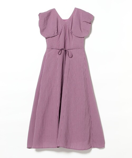 Ray BEAMS(レイビームス)の「ストライプ フレンチパフ スリーブ ワンピース(ワンピース・レディース・バイオレット/ブラック・0/1)」の5枚目の写真