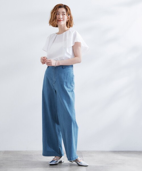 grove（グローブ）の「◆【きれい見え】ストレッチデニムワイドパンツ（デニムパンツ・レディース・ブルー系その他/ネイビー・02/03/01/05/04）」の5枚目の写真