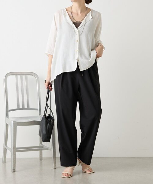 Jena espace merveilleux（ジェナ　エスパスメルヴェイユ）の「シアーサッカードルマンシャツ（シャツ/ブラウス・レディース・ブラック/オフホワイト/イエロー・FREE）」の4枚目の写真