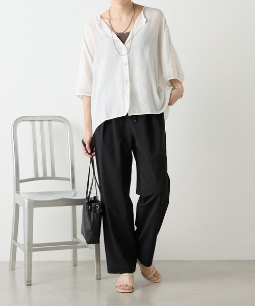 Jena espace merveilleux（ジェナ　エスパスメルヴェイユ）の「シアーサッカードルマンシャツ（シャツ/ブラウス・レディース・ブラック/オフホワイト/イエロー・FREE）」の5枚目の写真