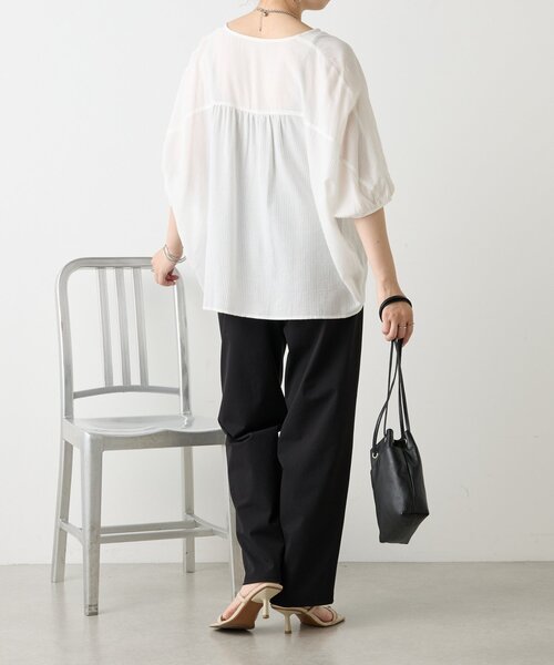 Jena espace merveilleux（ジェナ　エスパスメルヴェイユ）の「シアーサッカードルマンシャツ（シャツ/ブラウス・レディース・ブラック/オフホワイト/イエロー・FREE）」の8枚目の写真