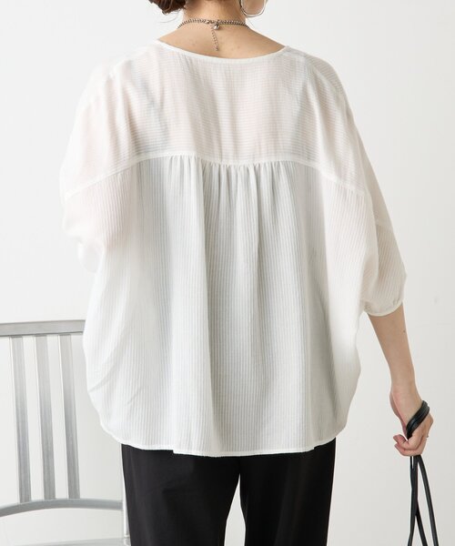 Jena espace merveilleux（ジェナ　エスパスメルヴェイユ）の「シアーサッカードルマンシャツ（シャツ/ブラウス・レディース・ブラック/オフホワイト/イエロー・FREE）」の10枚目の写真