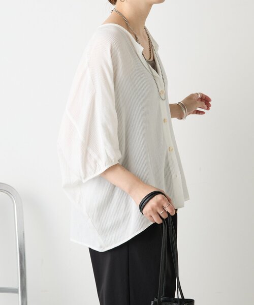 Jena espace merveilleux（ジェナ　エスパスメルヴェイユ）の「シアーサッカードルマンシャツ（シャツ/ブラウス・レディース・ブラック/オフホワイト/イエロー・FREE）」の12枚目の写真