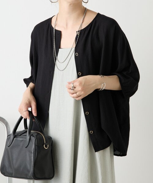 Jena espace merveilleux（ジェナ　エスパスメルヴェイユ）の「シアーサッカードルマンシャツ（シャツ/ブラウス・レディース・ブラック/オフホワイト/イエロー・FREE）」の18枚目の写真