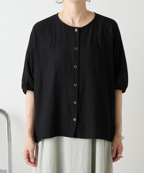 Jena espace merveilleux（ジェナ　エスパスメルヴェイユ）の「シアーサッカードルマンシャツ（シャツ/ブラウス・レディース・ブラック/オフホワイト/イエロー・FREE）」の21枚目の写真