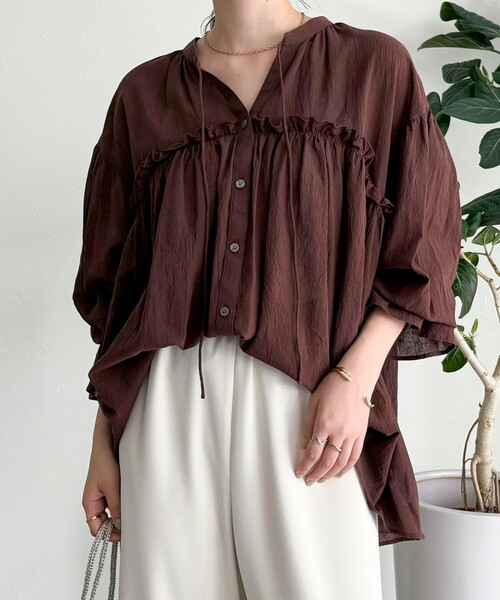 美品 C/MEO COLLECTIVE カメオコレクティブ ギャザー ブラウス コットンドビーギャザーブラウス(02_M 79_ペールグリーン