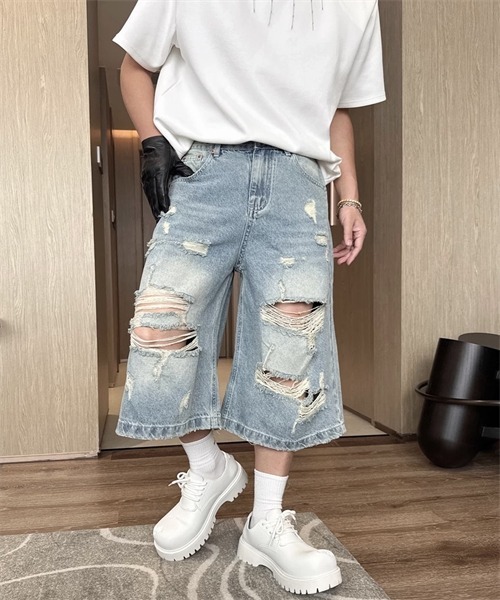 Dream garden(ドリームガーデン)の「ダメージ加工デニムパンツ(デニムパンツ・レディース・ブルー・M/4XL/3XL/2XL/XL/S/L)」の5枚目の写真