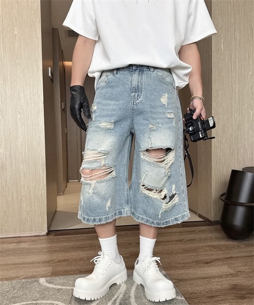Dream garden(ドリームガーデン)の「ダメージ加工デニムパンツ(デニムパンツ・レディース・ブルー・M/4XL/3XL/2XL/XL/S/L)」の3枚目の写真