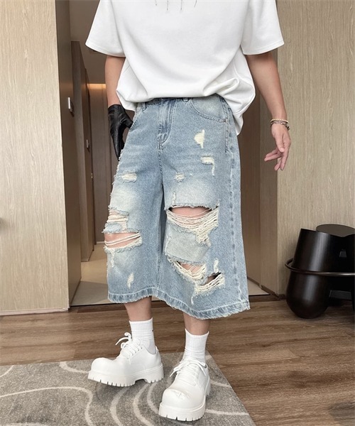 Dream garden(ドリームガーデン)の「ダメージ加工デニムパンツ(デニムパンツ・レディース・ブルー・M/4XL/3XL/2XL/XL/S/L)」の6枚目の写真