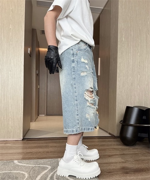 Dream garden(ドリームガーデン)の「ダメージ加工デニムパンツ(デニムパンツ・レディース・ブルー・M/4XL/3XL/2XL/XL/S/L)」の12枚目の写真