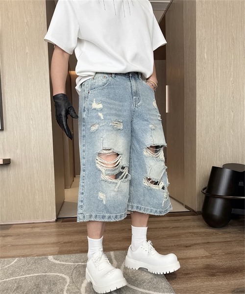 Dream garden(ドリームガーデン)の「ダメージ加工デニムパンツ(デニムパンツ・レディース・ブルー・M/4XL/3XL/2XL/XL/S/L)」の7枚目の写真