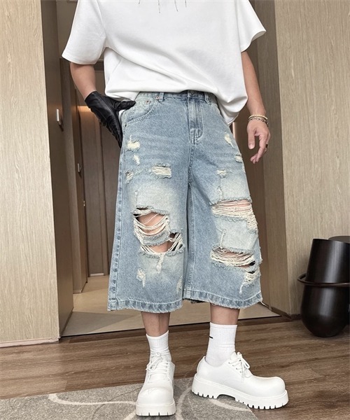 Dream garden(ドリームガーデン)の「ダメージ加工デニムパンツ(デニムパンツ・レディース・ブルー・M/4XL/3XL/2XL/XL/S/L)」の4枚目の写真