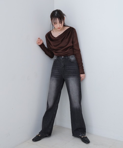 Bab（バブ）の「【M・Lサイズ展開】ダブルボタンデニムパンツ（デニムパンツ・レディース・ブラック/ブルー・M/L）」の4枚目の写真