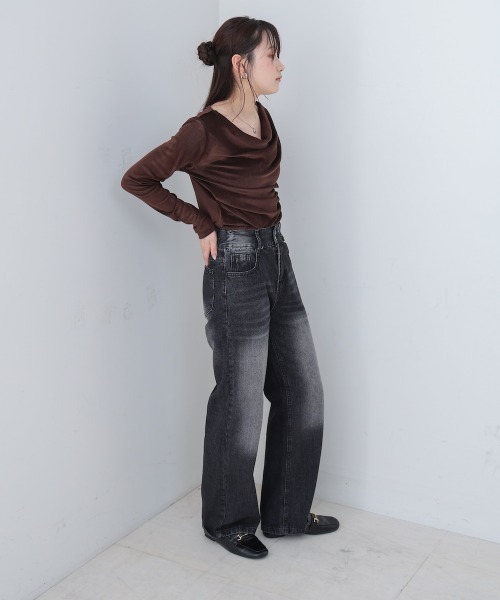 Bab（バブ）の「【M・Lサイズ展開】ダブルボタンデニムパンツ（デニムパンツ・レディース・ブラック/ブルー・M/L）」の5枚目の写真