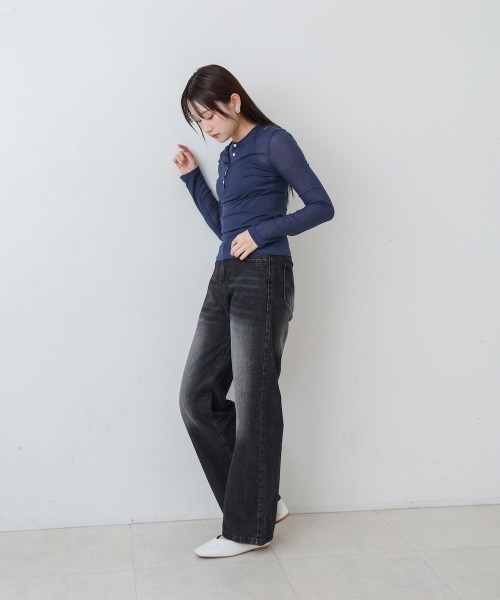 Bab（バブ）の「【M・Lサイズ展開】ダブルボタンデニムパンツ（デニムパンツ・レディース・ブラック/ブルー・M/L）」の11枚目の写真