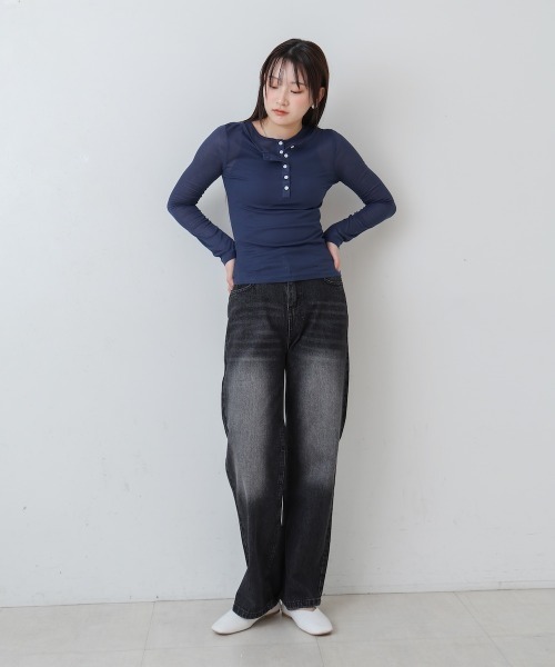 Bab（バブ）の「【M・Lサイズ展開】ダブルボタンデニムパンツ（デニムパンツ・レディース・ブラック/ブルー・M/L）」の13枚目の写真