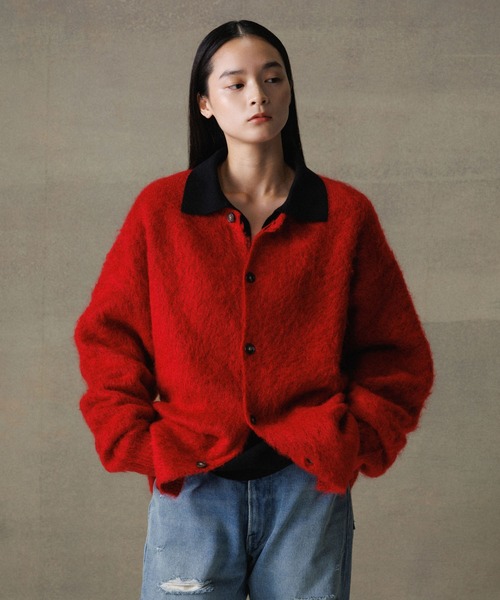 ファセッタズム　カーディガン　5　レッド　レオパード　アーガイル　モヘア ファセッタズム 19AW PIPPA-KN-U05 LEOPARD ARGYLE MOHAIR CARDIGAN