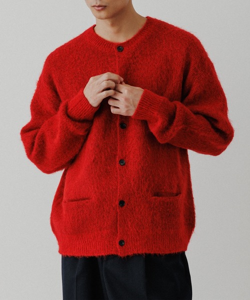 アダムエロペ　モヘアミックス オーバーサイズ クルーネックカーディガン モヘアミックス オーバーサイズ クルーネックカーディガン