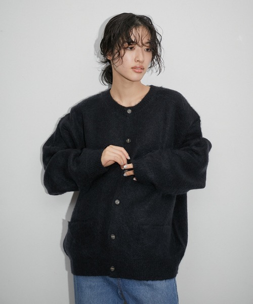 ぽ*ぽ様 ADAM ET ROPÉ モヘアミックス オーバーサイズ カーディガ モヘアミックス オーバーサイズ クルーネックカーディガン