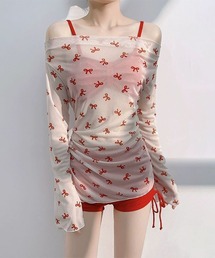 BORA AURA（ボラオーラ）の「BORA AURA 3点セットシャーリングリボン柄体型カバー水着ビキニ (SS)（水着）」