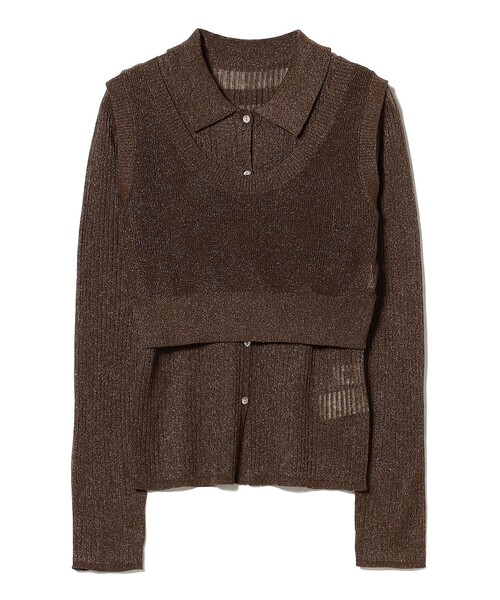 Ray BEAMS（レイビームス）の「RBS / RIBポロ ベストセット [手洗い可]（ニット/セーター・レディース・クリーム/ダークブラウン・ONE SIZE）」の4枚目の写真