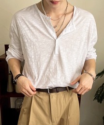 NOWLE | 【NOWLE】コットン スラブ リラックス ヘンリーネック Tシャツ(Tシャツ/カットソー)