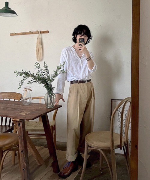 NOWLE（ノウル）の「【NOWLE】コットン スラブ リラックス ヘンリーネック Tシャツ（Tシャツ/カットソー・メンズ・ホワイト/アッシュブラウン/ダークグレー・LARGE/X-LARGE/MEDIUM）」の6枚目の写真