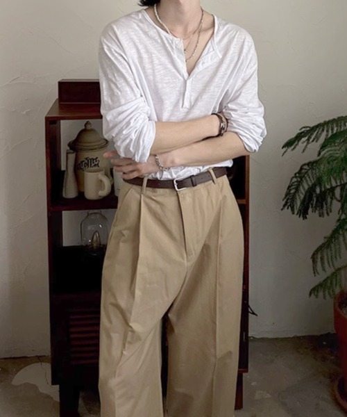 NOWLE（ノウル）の「【NOWLE】コットン スラブ リラックス ヘンリーネック Tシャツ（Tシャツ/カットソー・メンズ・ホワイト/アッシュブラウン/ダークグレー・LARGE/X-LARGE/MEDIUM）」の8枚目の写真