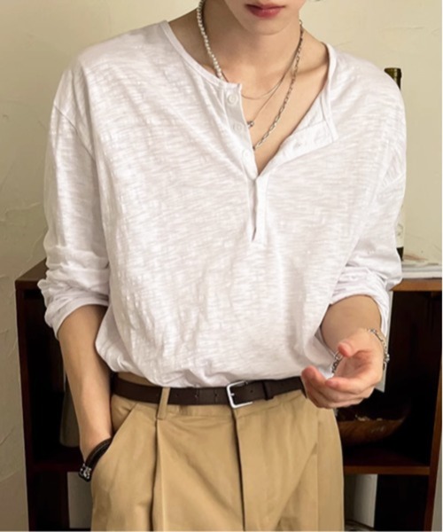 NOWLE（ノウル）の「【NOWLE】コットン スラブ リラックス ヘンリーネック Tシャツ（Tシャツ/カットソー・メンズ・ホワイト/アッシュブラウン/ダークグレー・LARGE/X-LARGE/MEDIUM）」の13枚目の写真