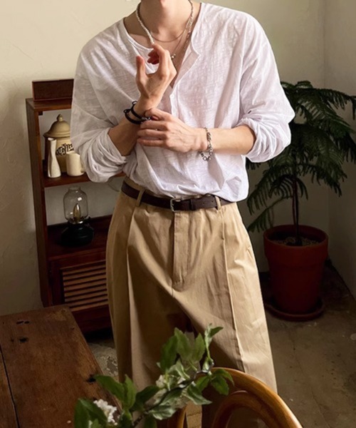 NOWLE（ノウル）の「【NOWLE】コットン スラブ リラックス ヘンリーネック Tシャツ（Tシャツ/カットソー・メンズ・ホワイト/アッシュブラウン/ダークグレー・LARGE/X-LARGE/MEDIUM）」の14枚目の写真