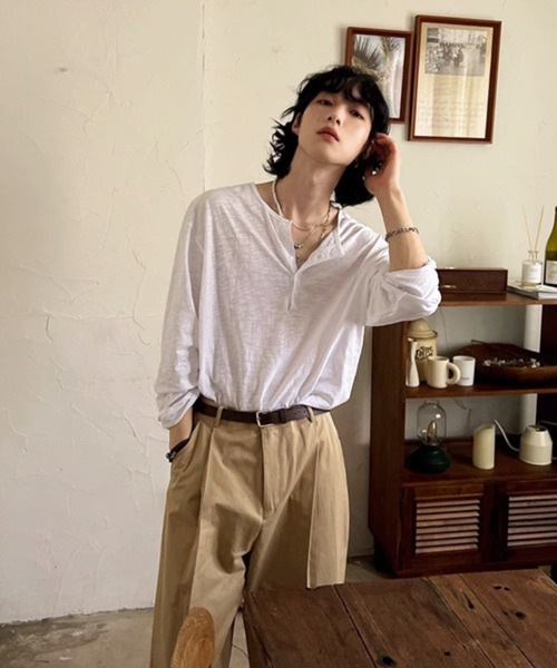 NOWLE（ノウル）の「【NOWLE】コットン スラブ リラックス ヘンリーネック Tシャツ（Tシャツ/カットソー・メンズ・ホワイト/アッシュブラウン/ダークグレー・LARGE/X-LARGE/MEDIUM）」の15枚目の写真