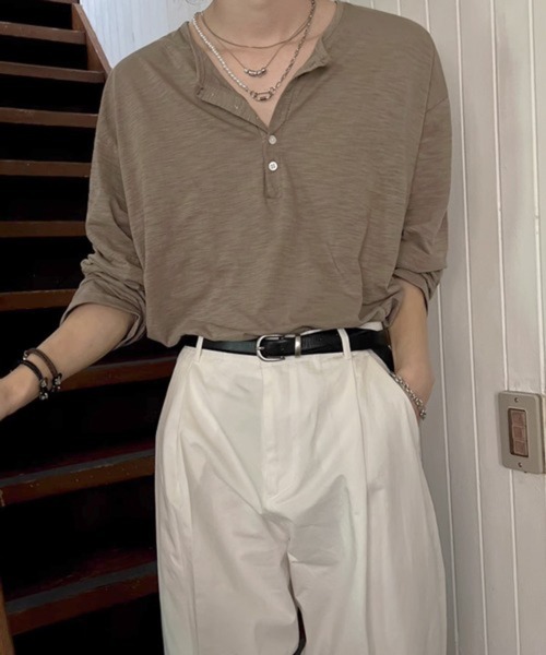 NOWLE（ノウル）の「【NOWLE】コットン スラブ リラックス ヘンリーネック Tシャツ（Tシャツ/カットソー・メンズ・ホワイト/アッシュブラウン/ダークグレー・LARGE/X-LARGE/MEDIUM）」の22枚目の写真