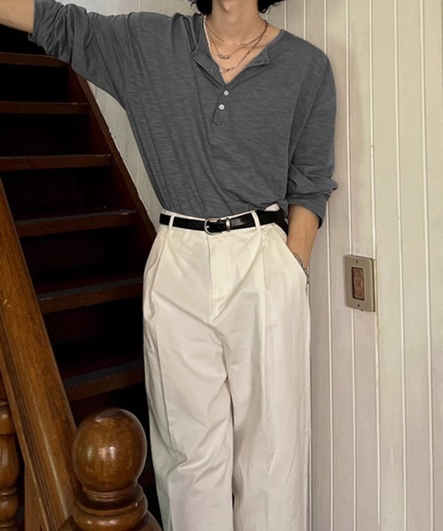 NOWLE（ノウル）の「【NOWLE】コットン スラブ リラックス ヘンリーネック Tシャツ（Tシャツ/カットソー・メンズ・ホワイト/アッシュブラウン/ダークグレー・LARGE/X-LARGE/MEDIUM）」の5枚目の写真