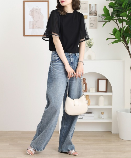 EGLANTINE(エグランティーヌ)の「EGLANTINE 袖チュールレイヤードカットソー(Tシャツ/カットソー・レディース・ブラック/カーキ/モカ・38)」の8枚目の写真